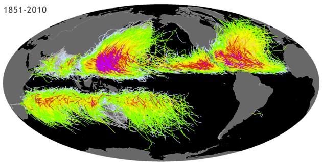 Global tropical cyclone tracks (1851-2010) from IBTrACS data